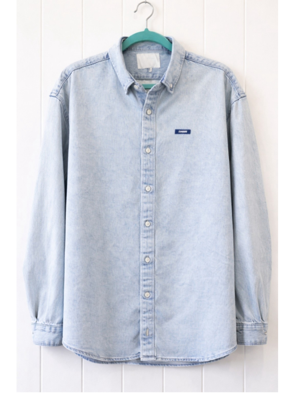 ZARA Denim Shirt Jacket Sz M Light Wash Button Up Oversized Casual Streetwear